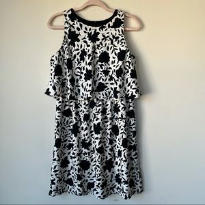LOFT NWT Black & White Floral Swing Dress Cocktail Wedding Guest Size 8